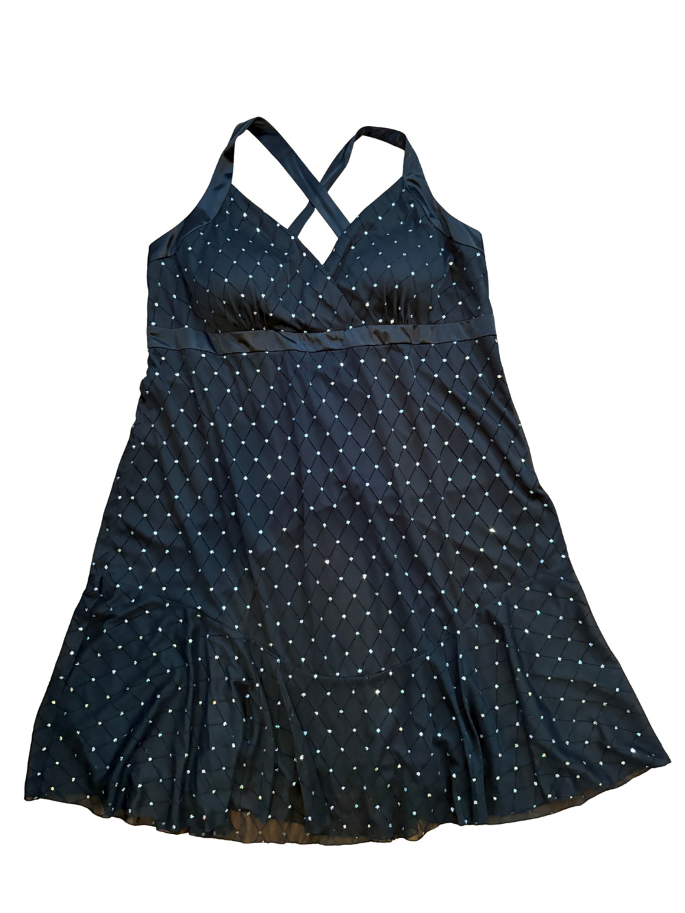 Lane Bryant Black Dress Knee Length Mesh Glitter Crisscross Back 24W Sleeveless